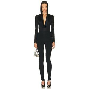 VERSACE Jersey Hooded Bodysuit in Black 36 4 New Womens Long Sleeve Top